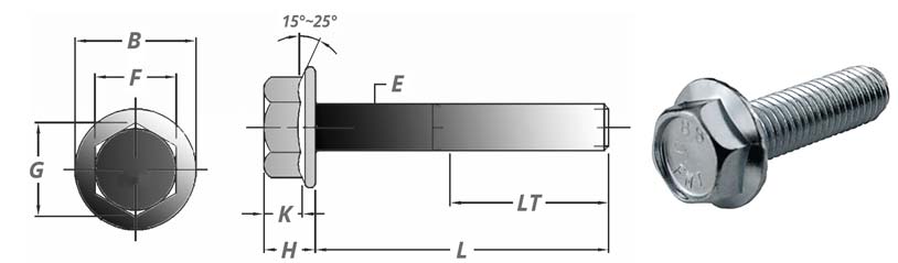 DIN 6921 ISO 4162法兰螺栓尺寸和长度为mm